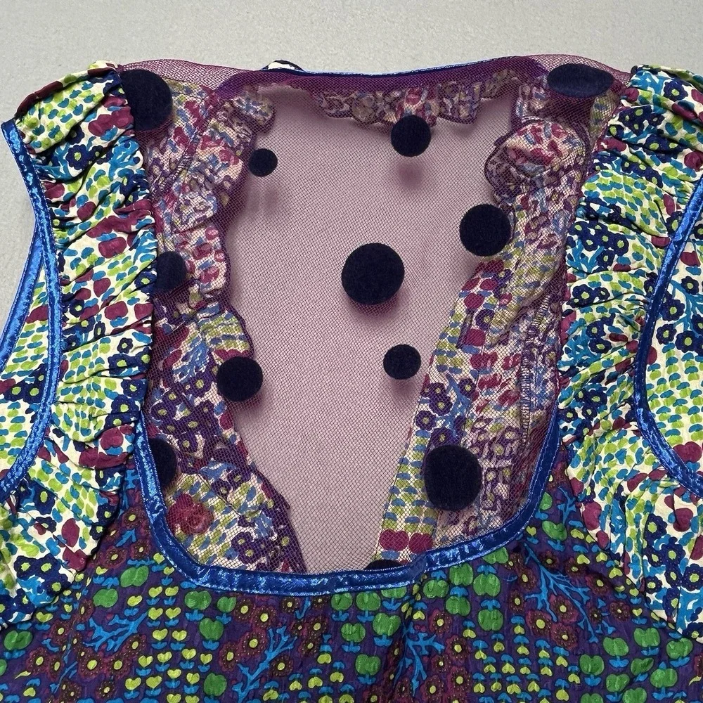Anna Sui Flowering Fields Lace Mini Dress Kaftan Size‎ 6 Floral Boho Ruffle